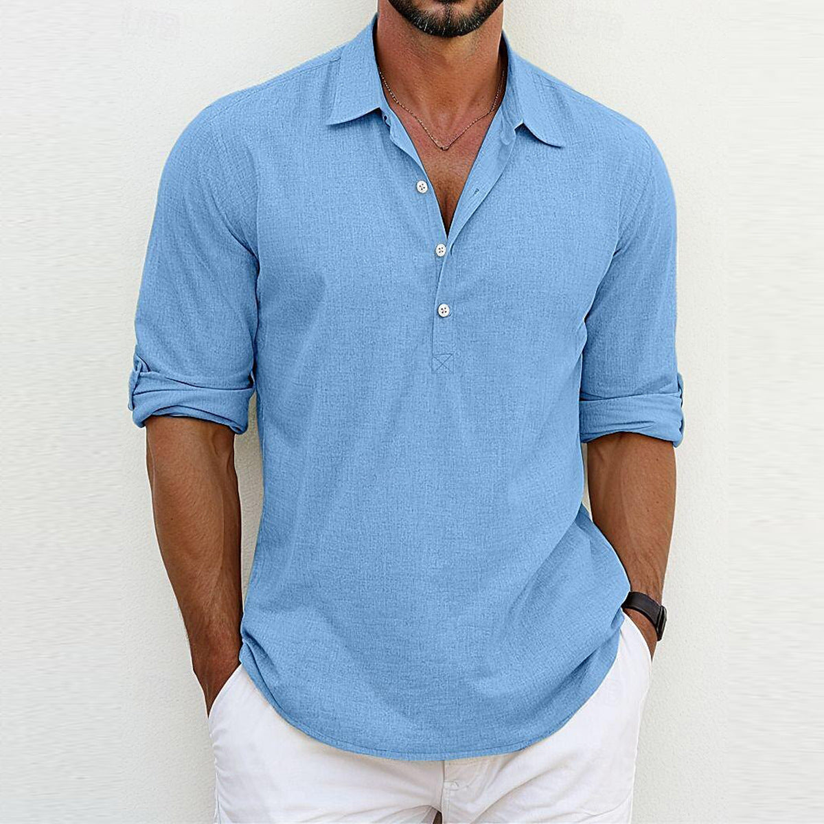 Camicia a Maniche Lunghe con Colletto Polo Ideale per Tutte le Stagioni