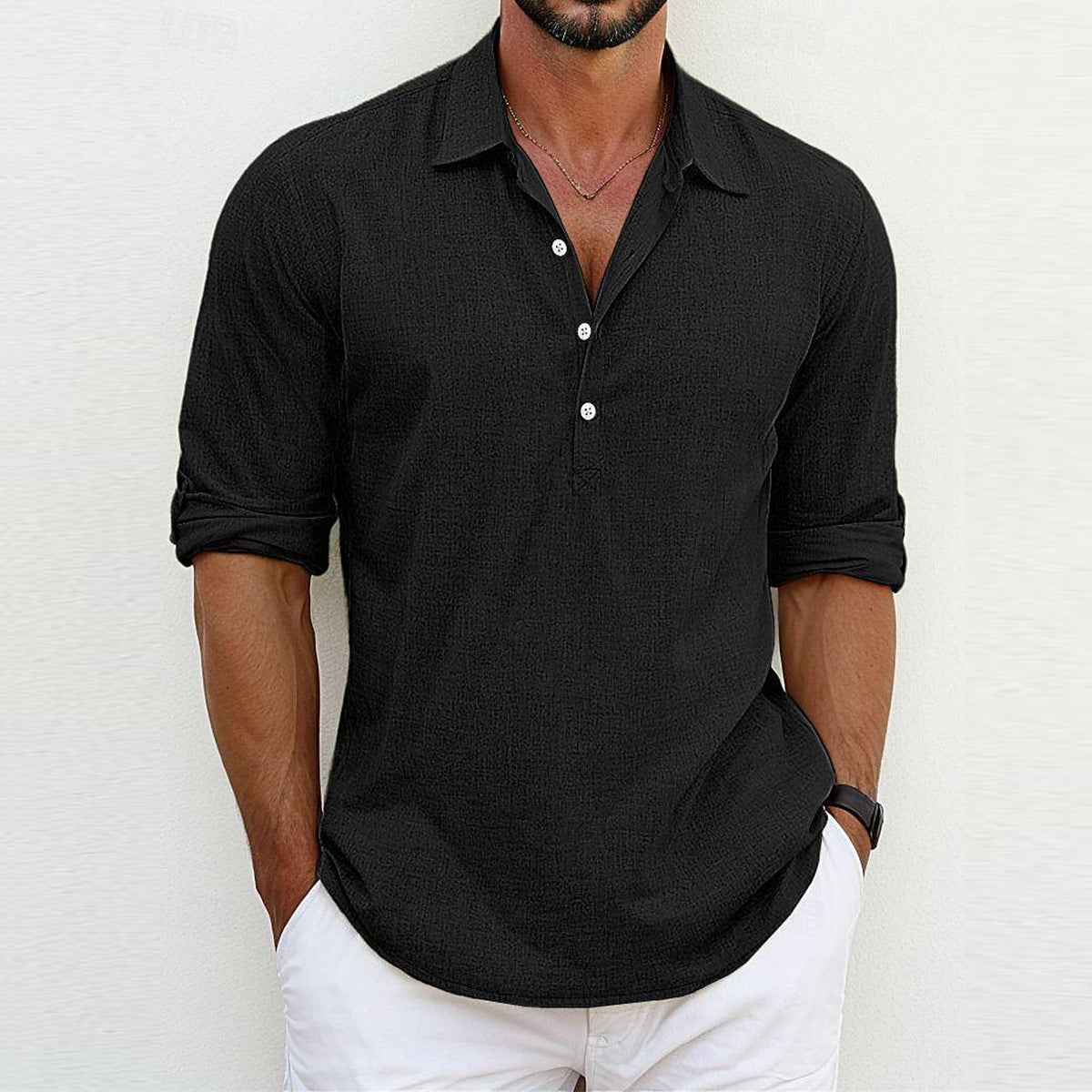 Camicia a Maniche Lunghe con Colletto Polo Ideale per Tutte le Stagioni