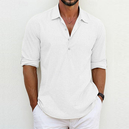 Camicia a Maniche Lunghe con Colletto Polo Ideale per Tutte le Stagioni