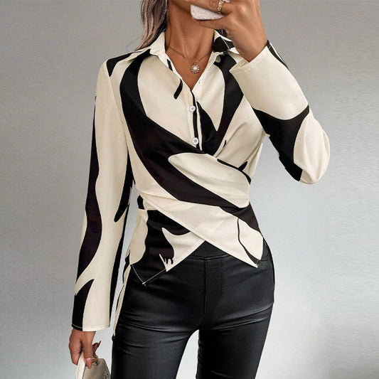 Camicia a Maniche Lunghe con Lacci a Contrasto | Ideale per Primavera & Autunno