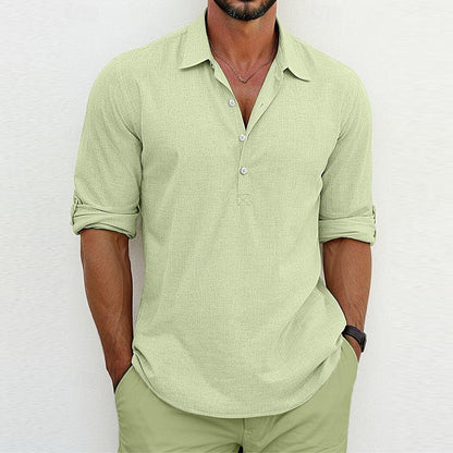 Camicia a Maniche Lunghe con Colletto Polo Ideale per Tutte le Stagioni