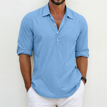 Camicia a Maniche Lunghe con Colletto Polo Ideale per Tutte le Stagioni