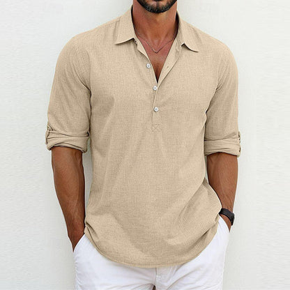Camicia a Maniche Lunghe con Colletto Polo Ideale per Tutte le Stagioni